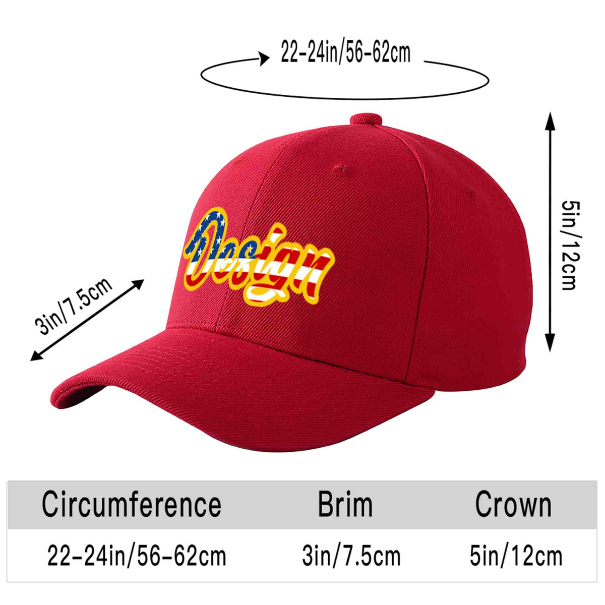 Custom Red Vintage USA Flag-Gold Curved Eaves Sport Design Baseball Cap