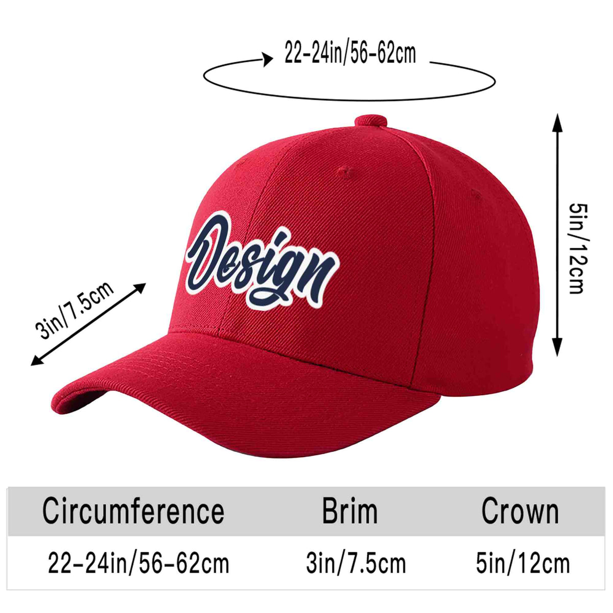 Custom Red Navy-White Curved Eaves Sport Design Baseball Cap