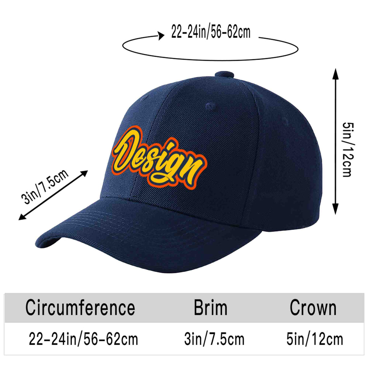 Custom Navy Gold-Navy Curved Eaves Sport Design Baseball Cap