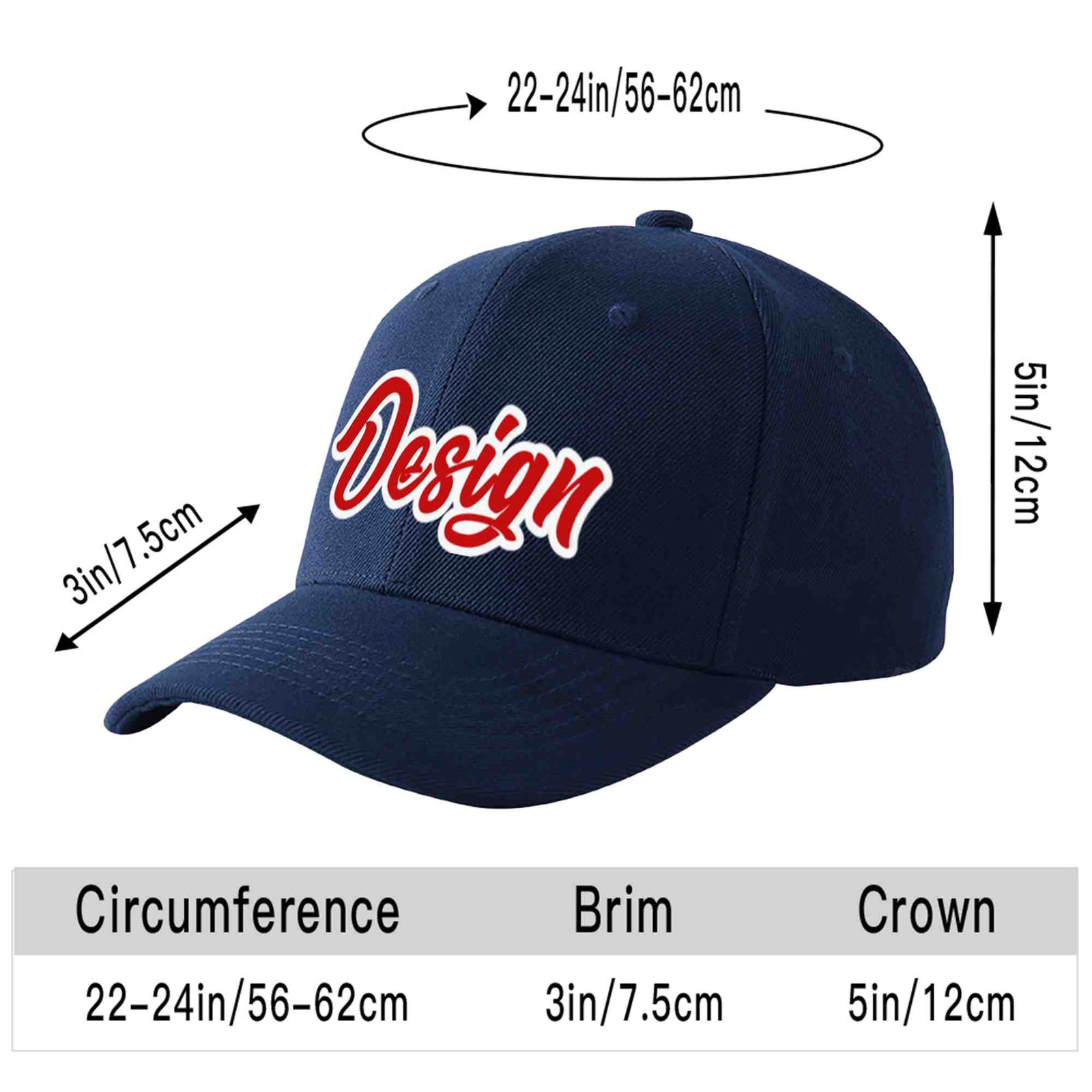 Custom Navy Red-White Curved Eaves Sport Design Baseball Cap