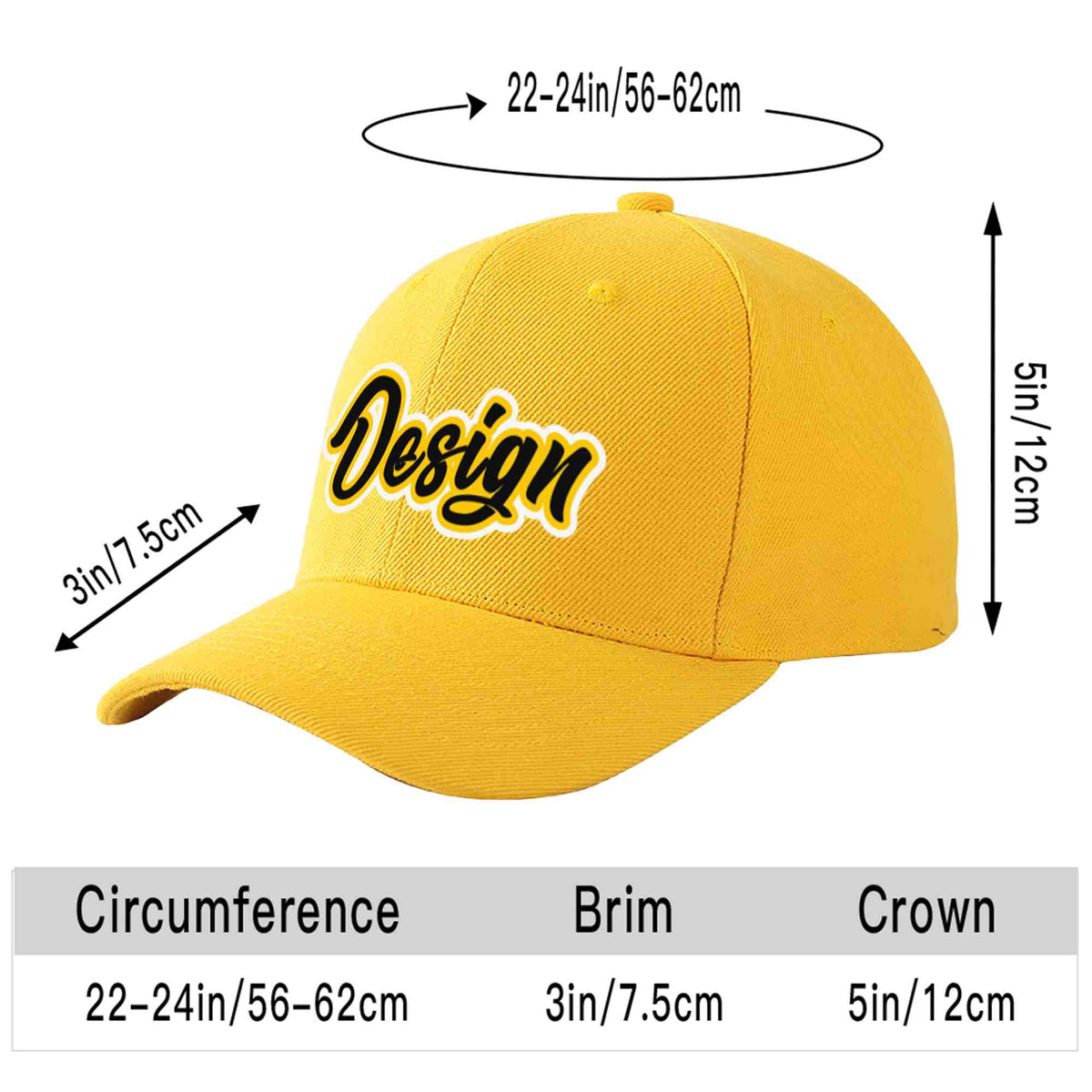 Custom Gold Black-Gold Curved Eaves Sport Design Baseball Cap