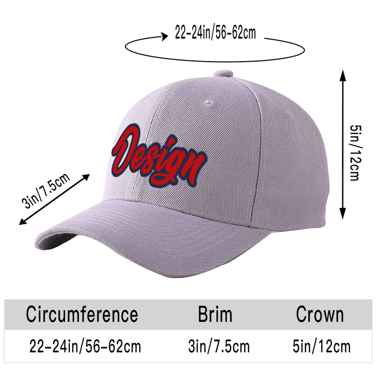 Custom Gray Red-Navy Curved Eaves Sport Design Baseball Cap