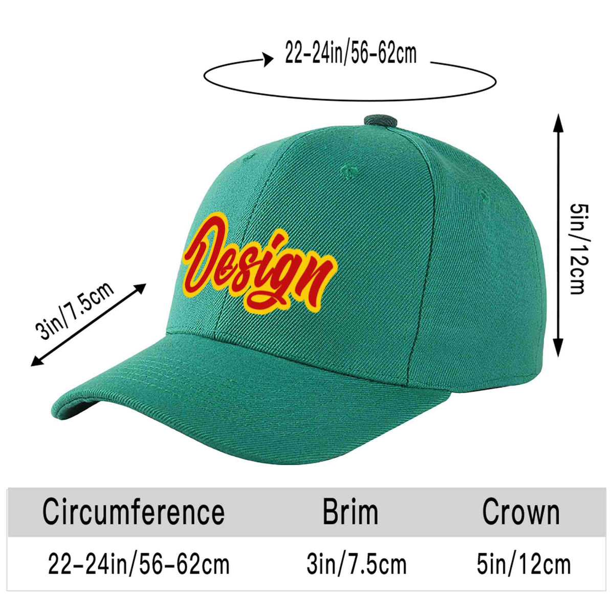 Custom Light Green Red-Yellow Curved Eaves Sport Design Baseball Cap