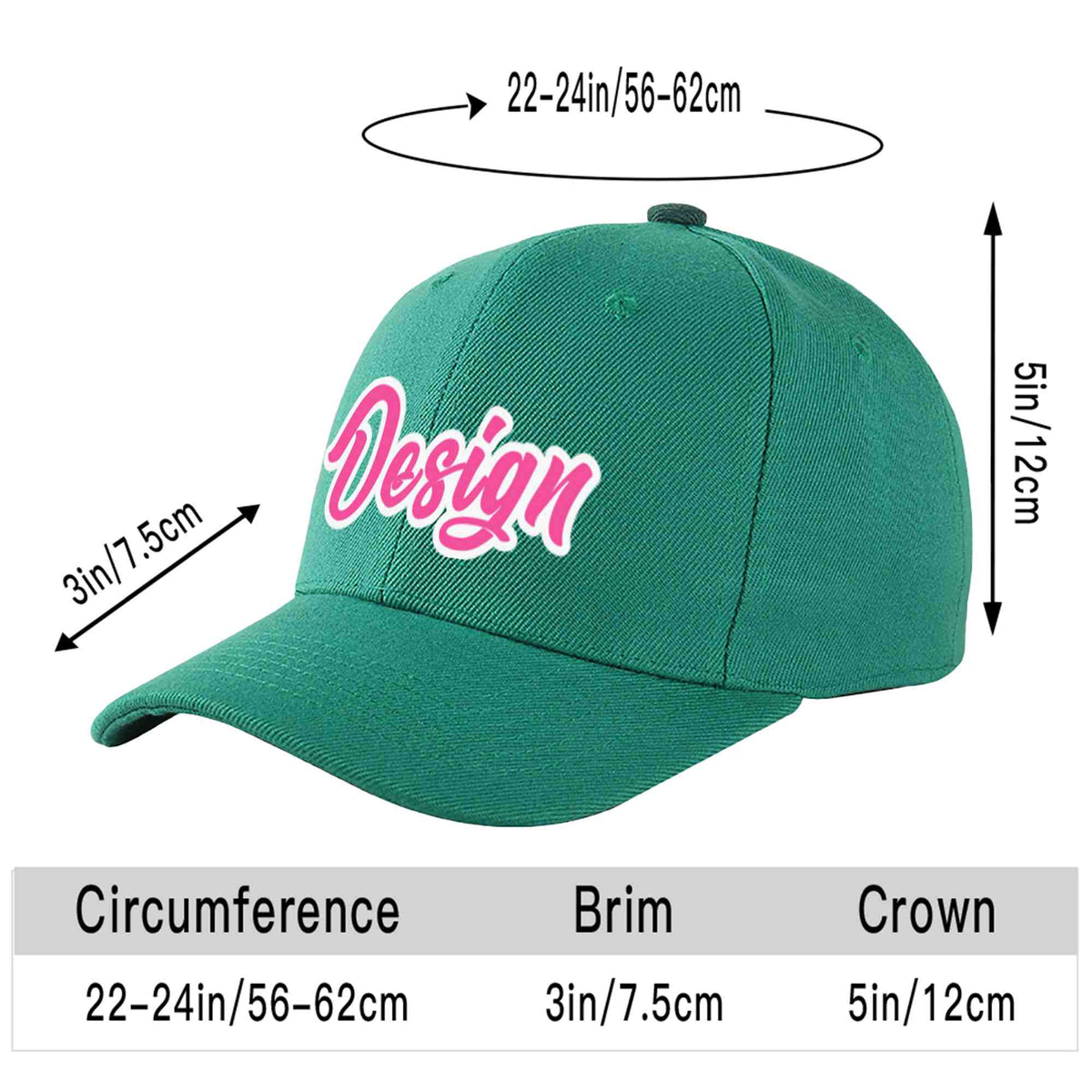 Custom Light Green Pink-White Curved Eaves Sport Design Baseball Cap