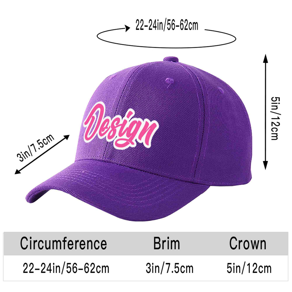 Custom Purple Pink-White Curved Eaves Sport Design Baseball Cap