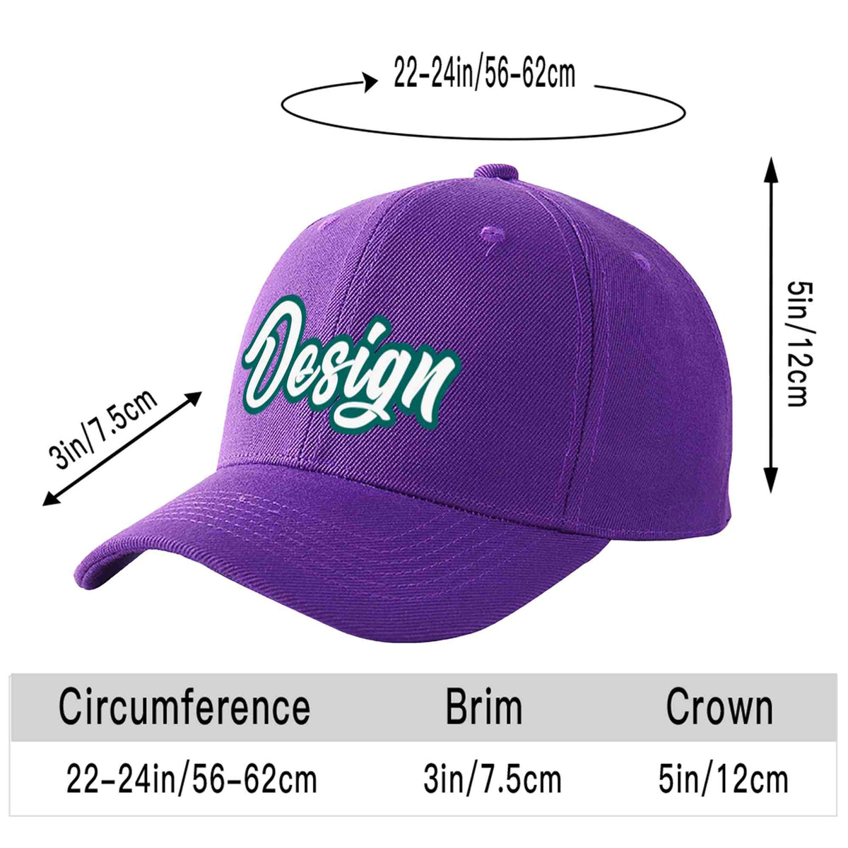 Custom Purple White-Aqua Curved Eaves Sport Design Baseball Cap