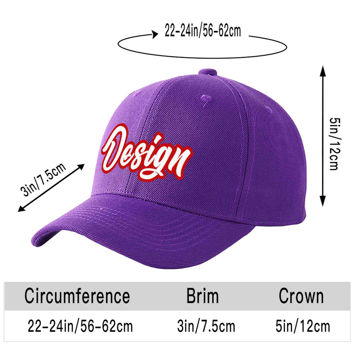 Custom Purple White-Red Curved Eaves Sport Design Baseball Cap