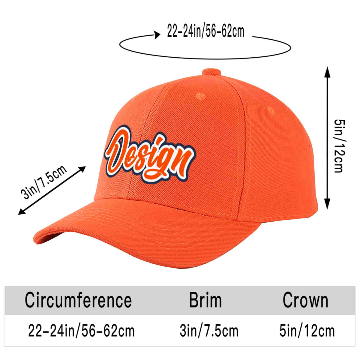 Custom Tangerine Orange-White Curved Eaves Sport Design Baseball Cap
