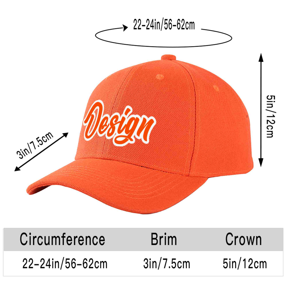 Custom Tangerine Orange-White Curved Eaves Sport Design Baseball Cap