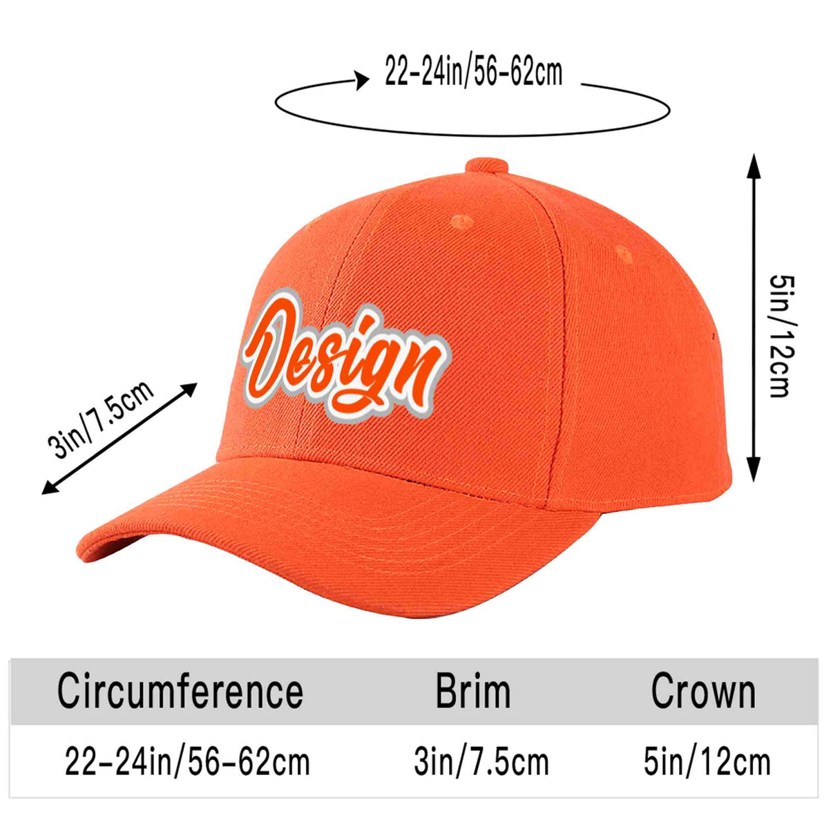 Custom Tangerine Orange-White Curved Eaves Sport Design Baseball Cap