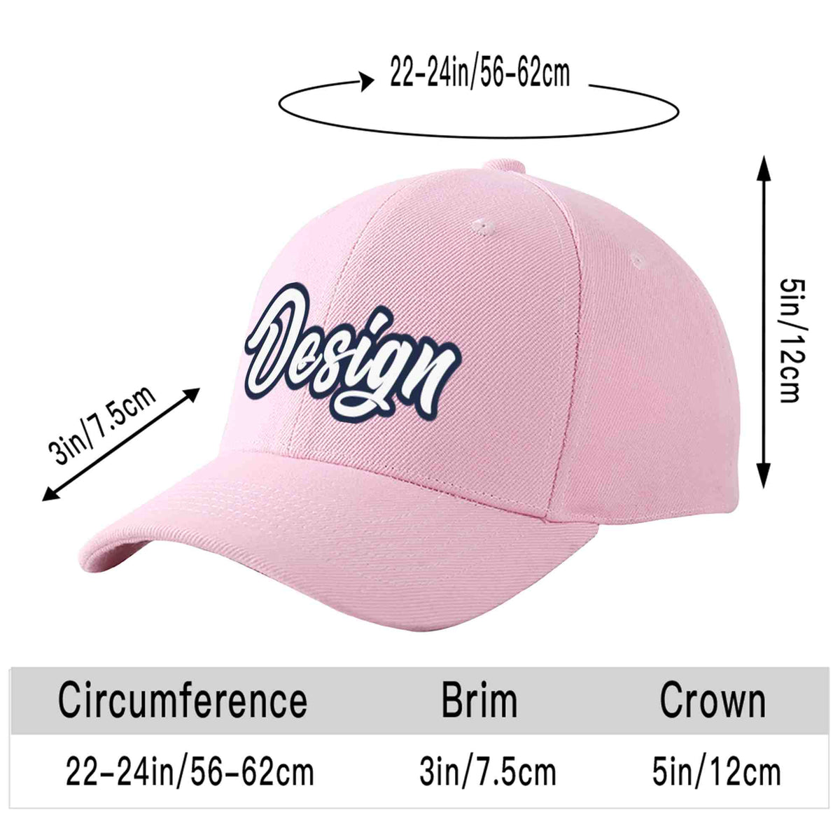 Custom Pink White-Navy Curved Eaves Sport Design Baseball Cap