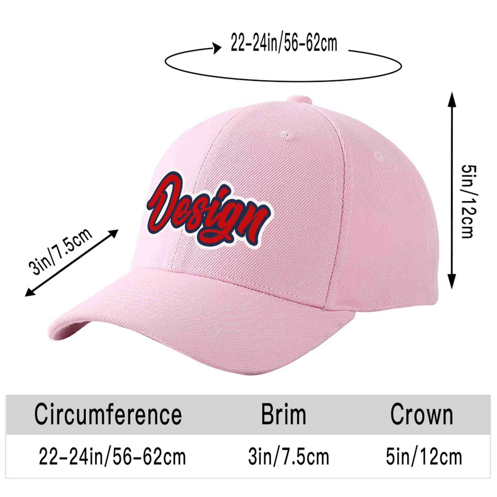 Custom Pink Red-Navy Curved Eaves Sport Design Baseball Cap