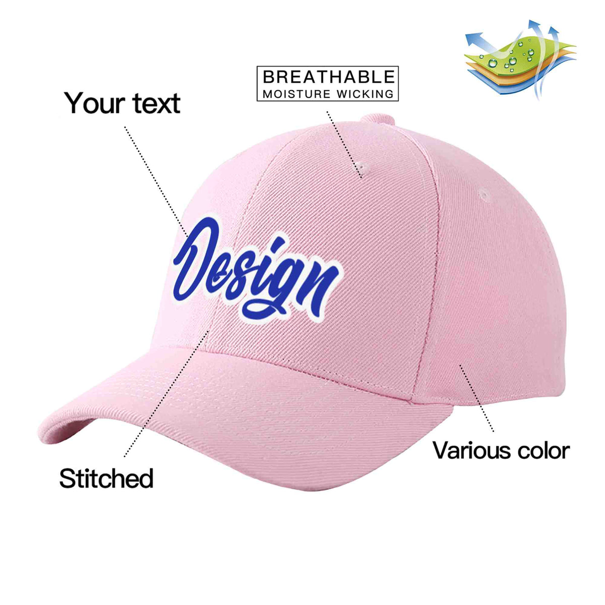 Custom Pink Royal-White Curved Eaves Sport Design Baseball Cap
