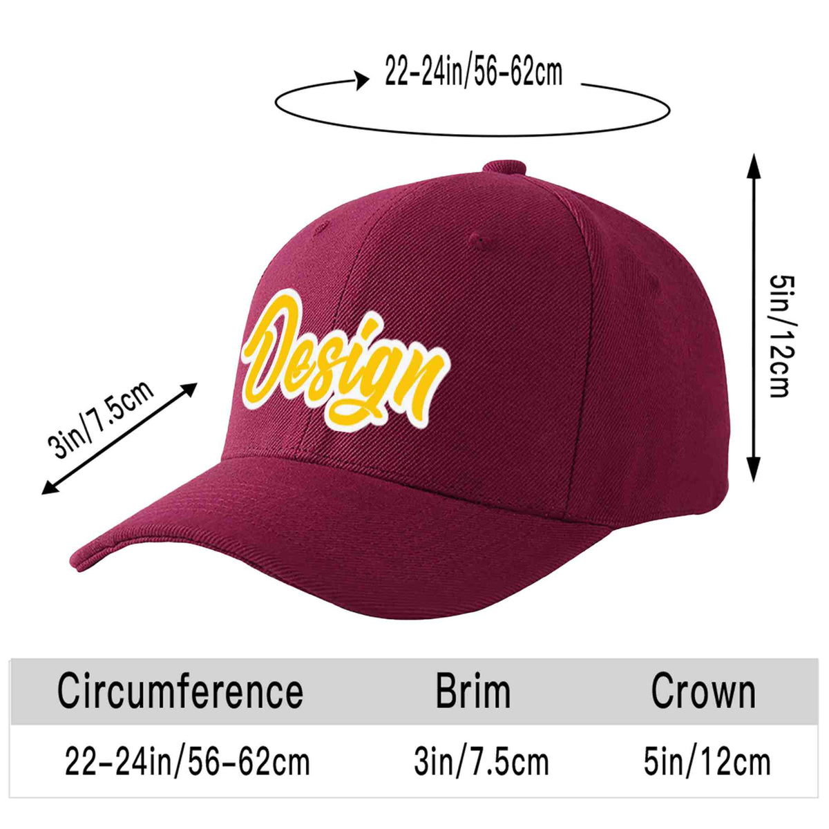 Custom Red Wine Gold-White Curved Eaves Sport Design Baseball Cap