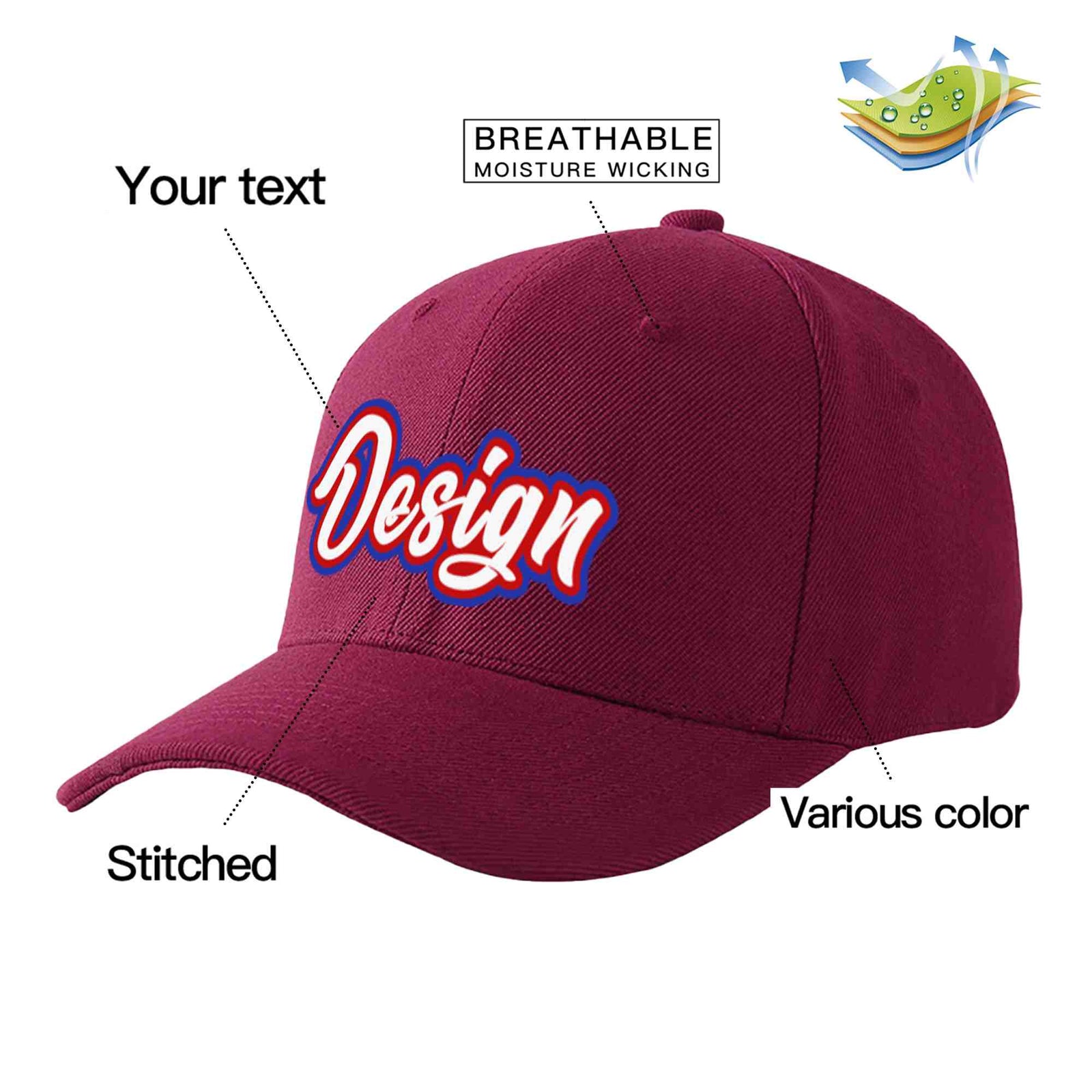 Custom Red Wine White-Red Curved Eaves Sport Design Baseball Cap
