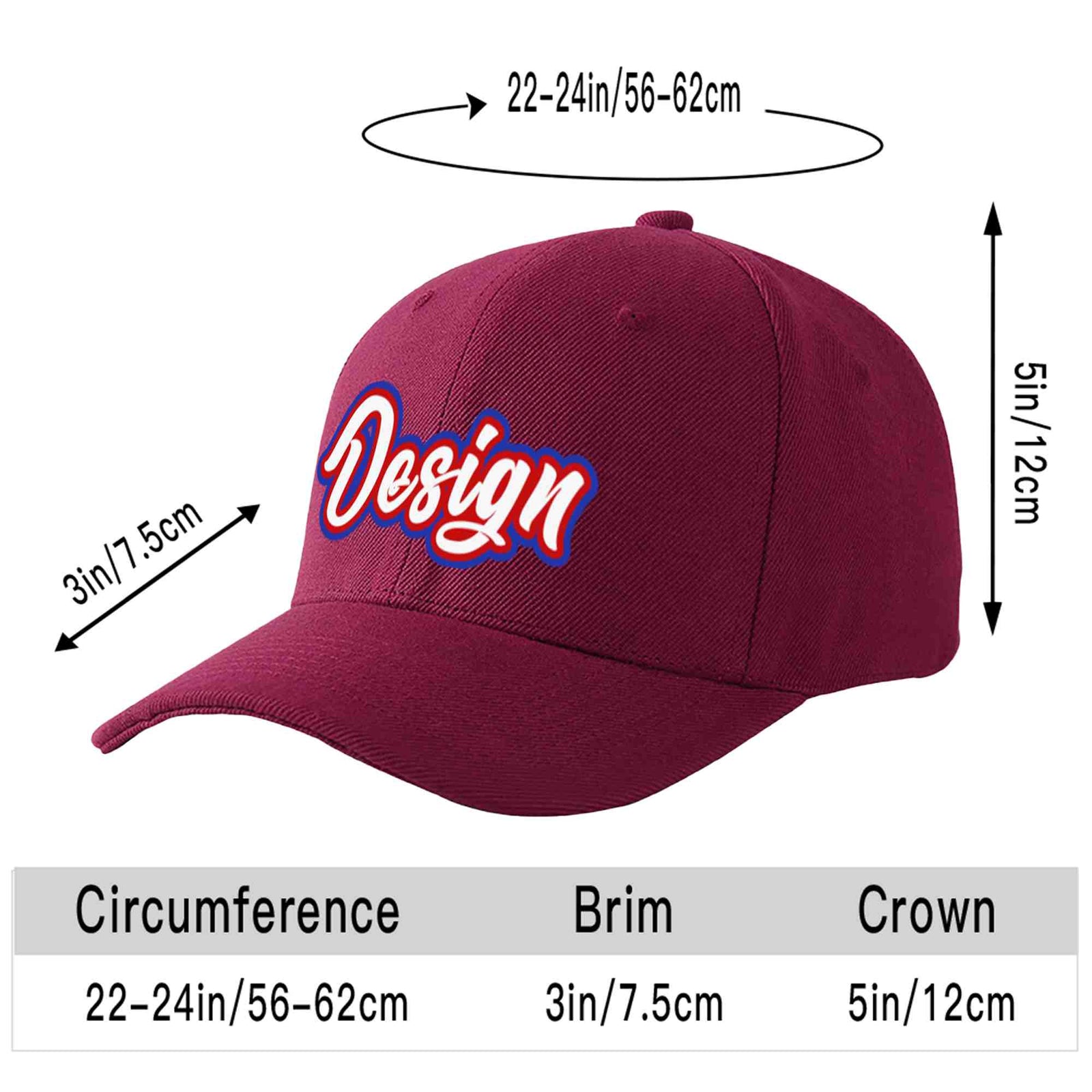 Custom Red Wine White-Red Curved Eaves Sport Design Baseball Cap
