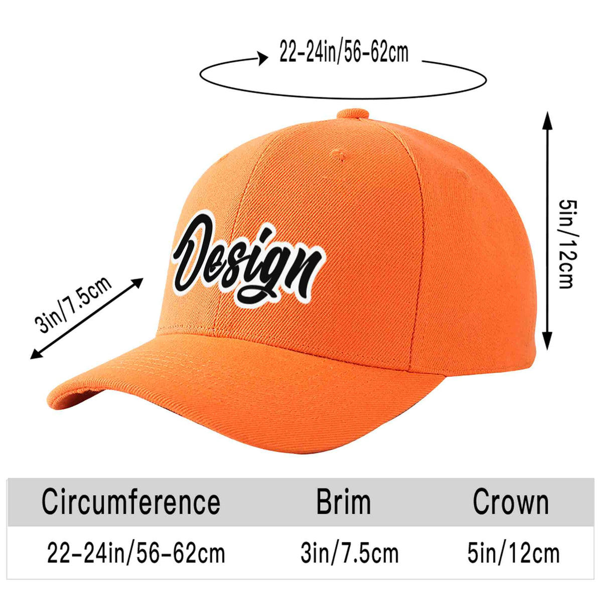 Custom Orange Black-White Curved Eaves Sport Design Baseball Cap