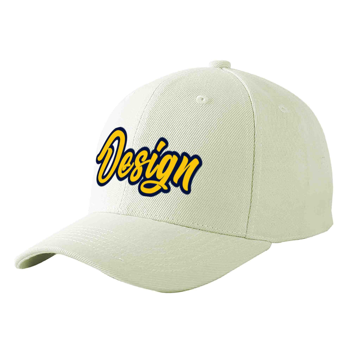 Custom Cream Gold-Navy Curved Eaves Sport Design Baseball Cap