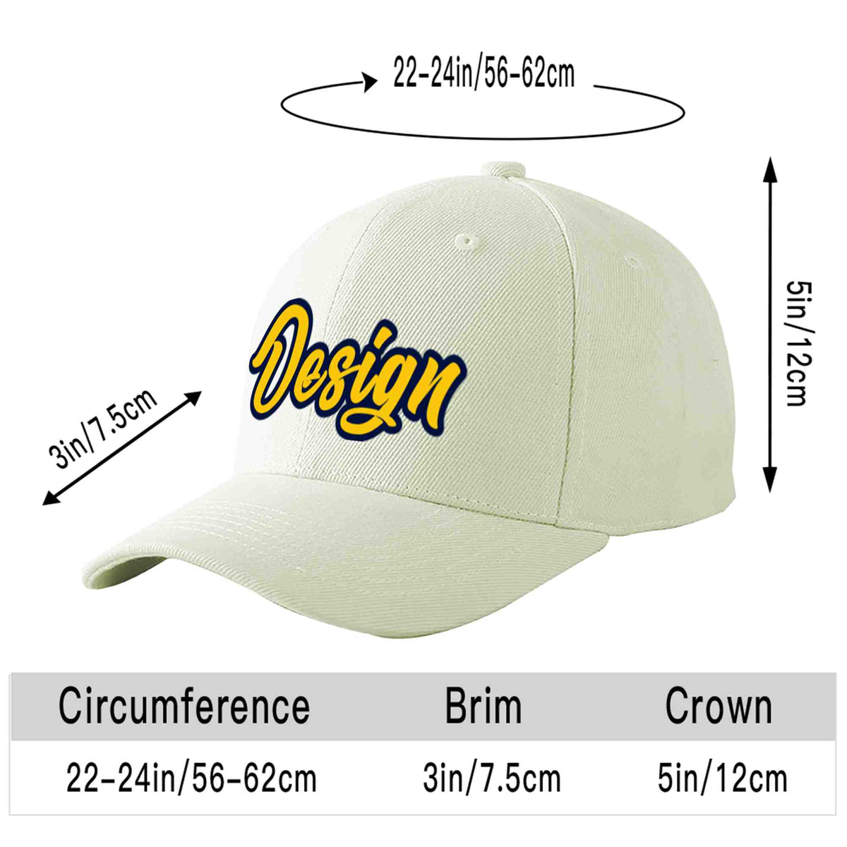 Custom Cream Gold-Navy Curved Eaves Sport Design Baseball Cap
