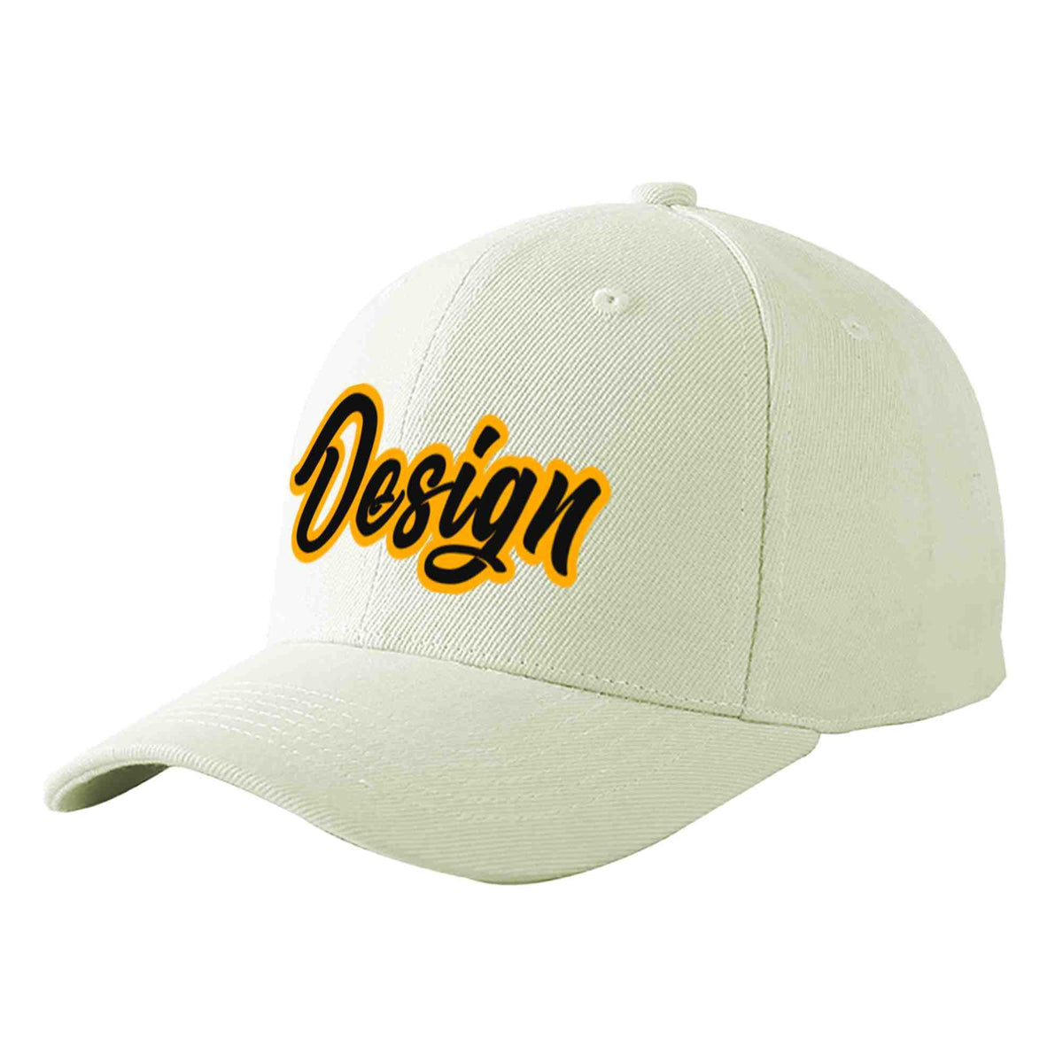 Custom Cream Black-Yellow Curved Eaves Sport Design Baseball Cap