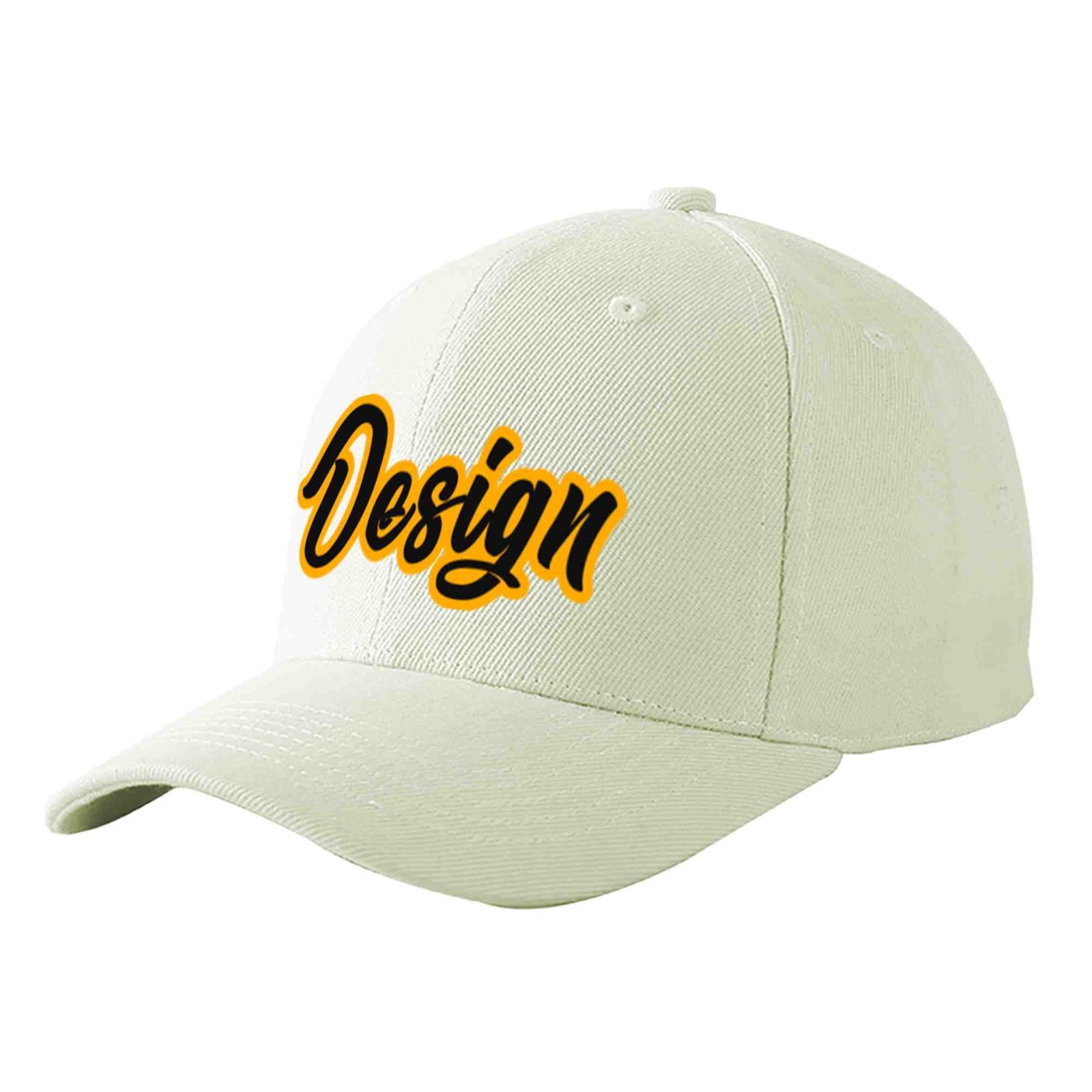 Custom Cream Black-Yellow Curved Eaves Sport Design Baseball Cap