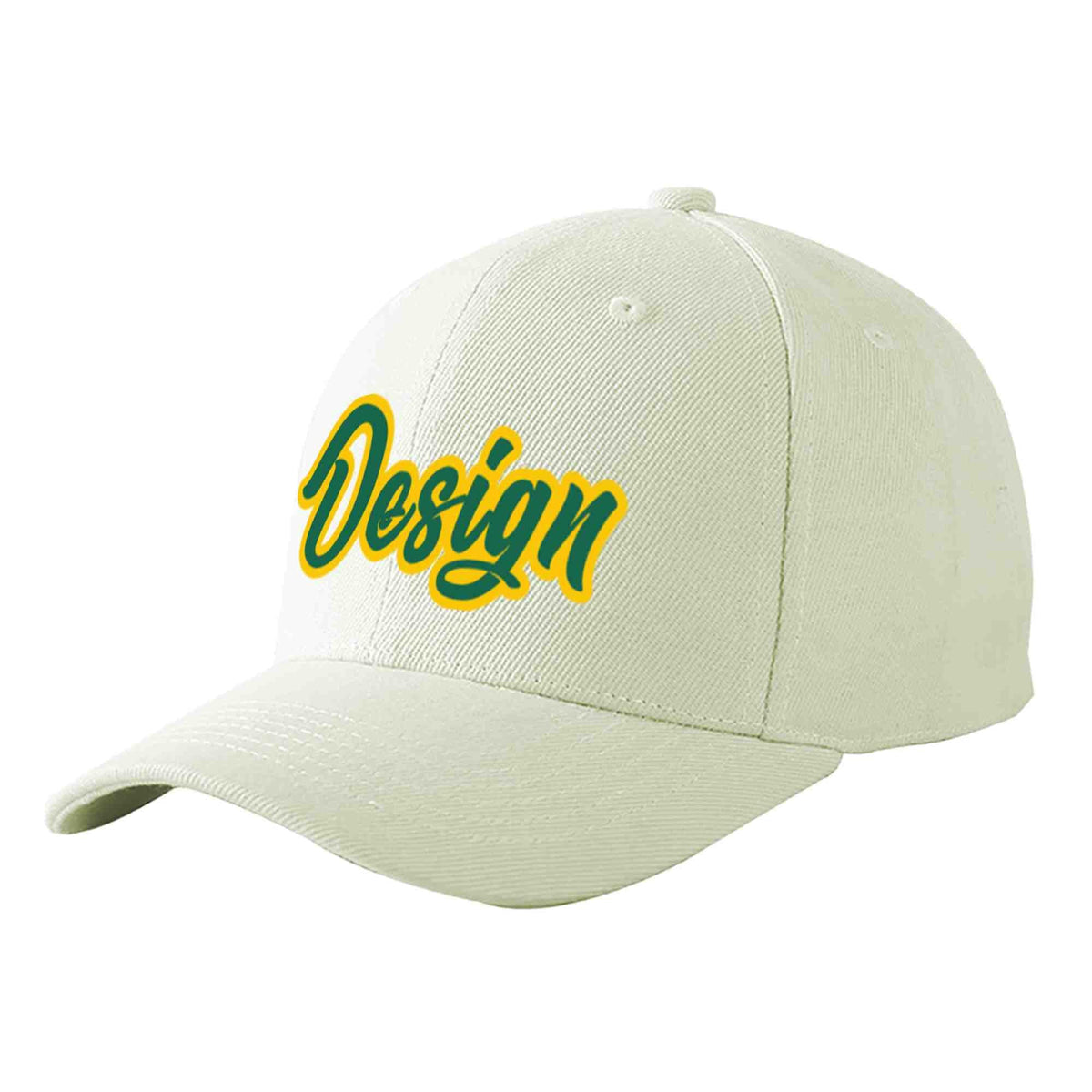 Custom Cream Kelly Green-Gold Curved Eaves Sport Design Baseball Cap