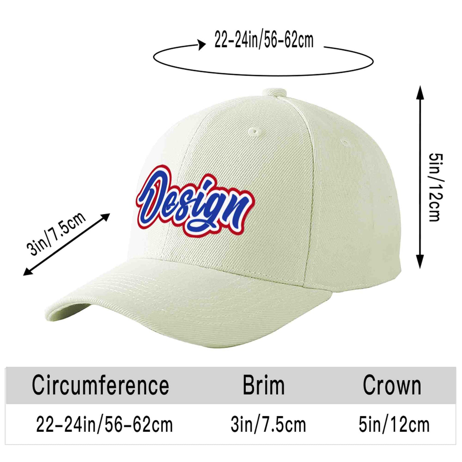 Custom Cream Royal-White Curved Eaves Sport Design Baseball Cap