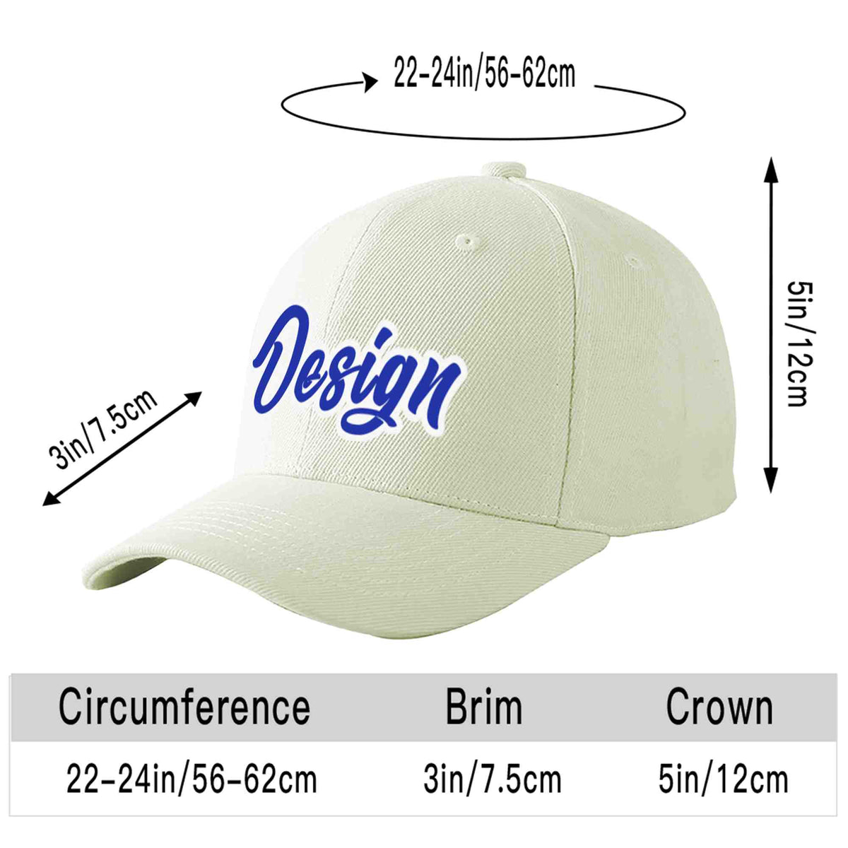 Custom Cream Royal-White Curved Eaves Sport Design Baseball Cap