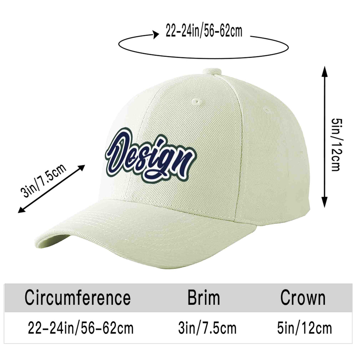 Custom Cream Navy-White Curved Eaves Sport Design Baseball Cap
