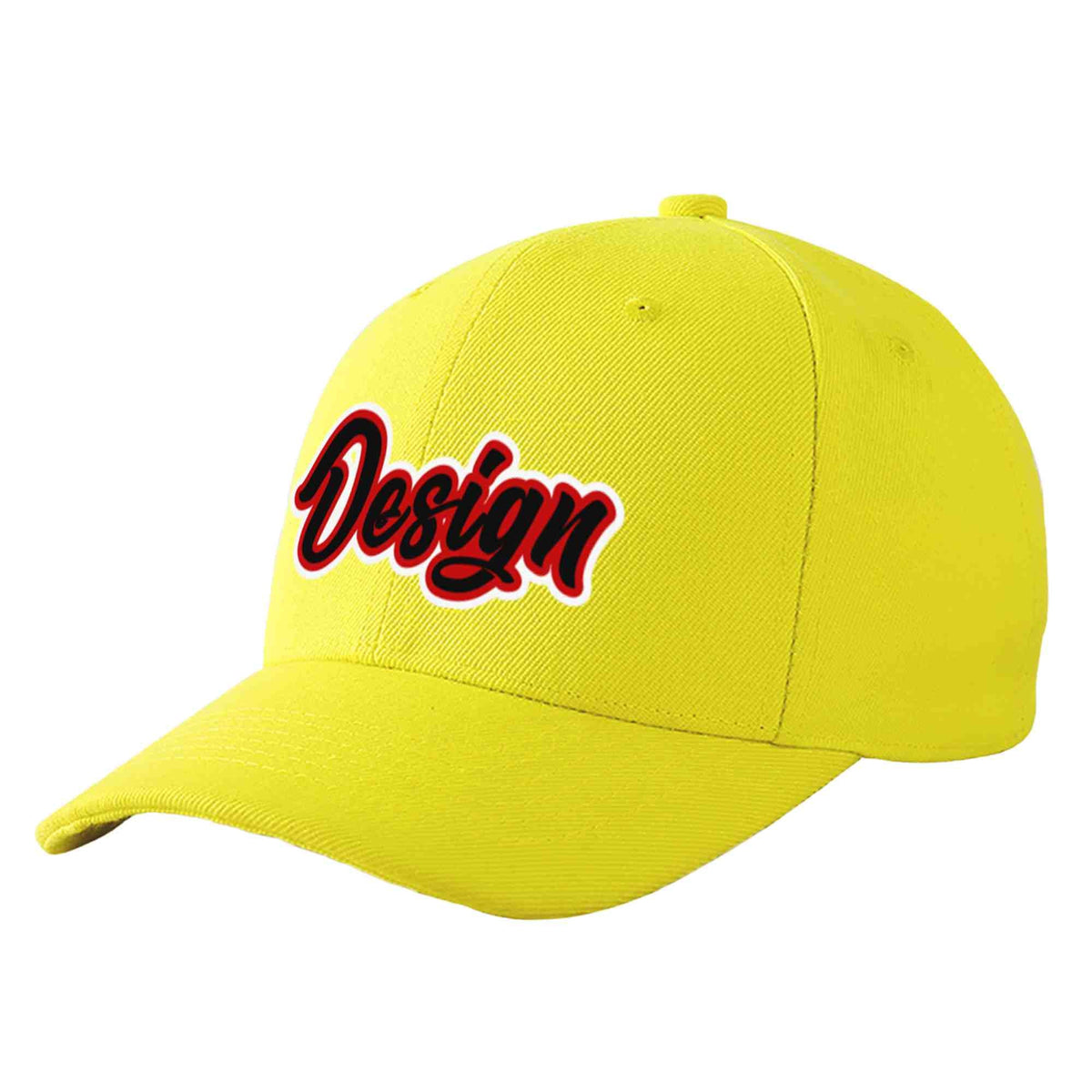 Custom Yellow Black-Red Curved Eaves Sport Design Baseball Cap