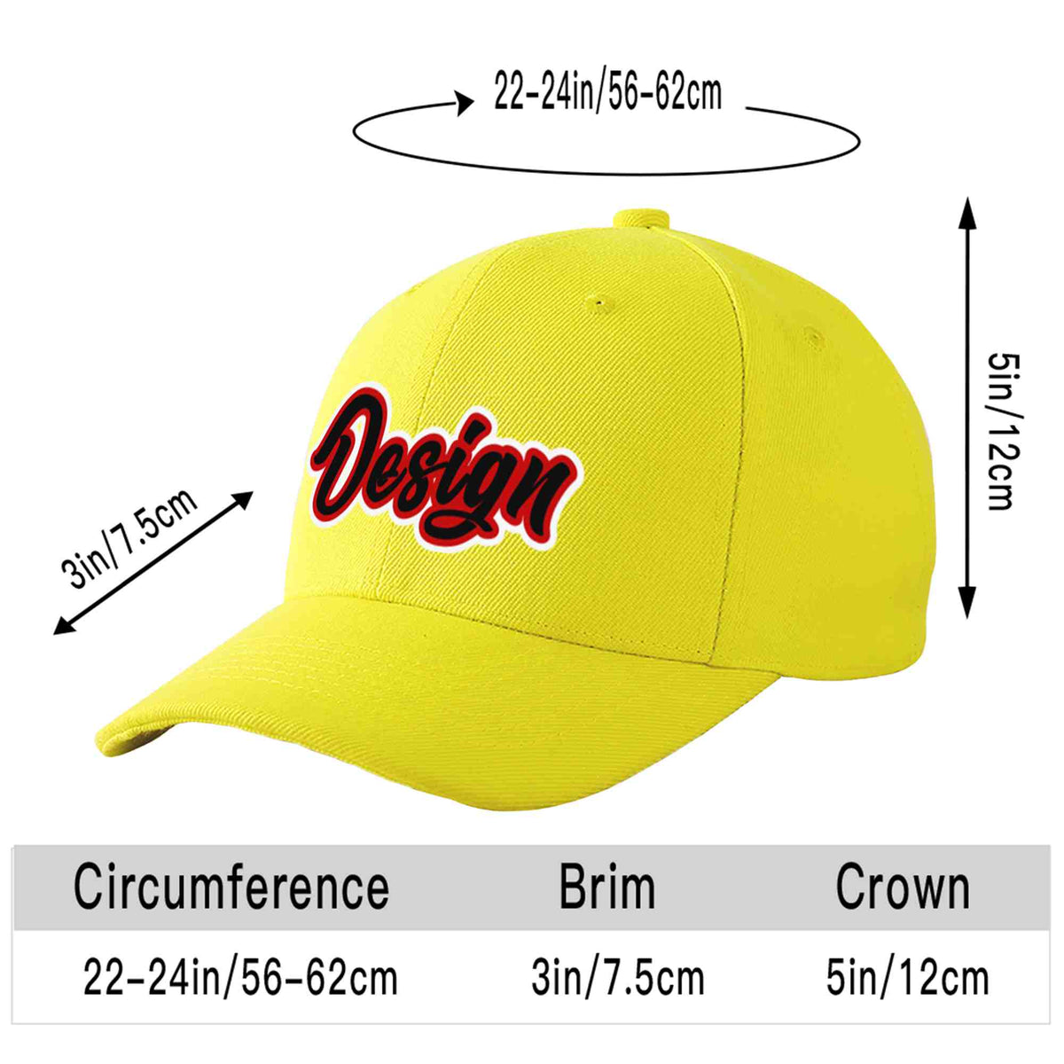 Custom Yellow Black-Red Curved Eaves Sport Design Baseball Cap