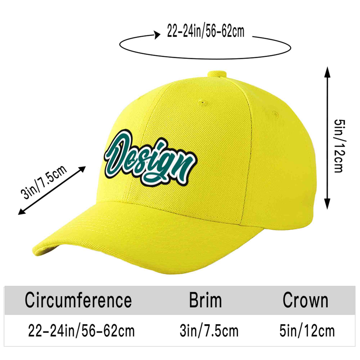 Custom Yellow Aqua-White Curved Eaves Sport Design Baseball Cap