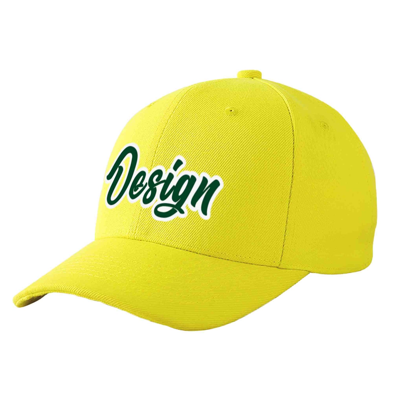 Custom Yellow Green-White Curved Eaves Sport Design Baseball Cap