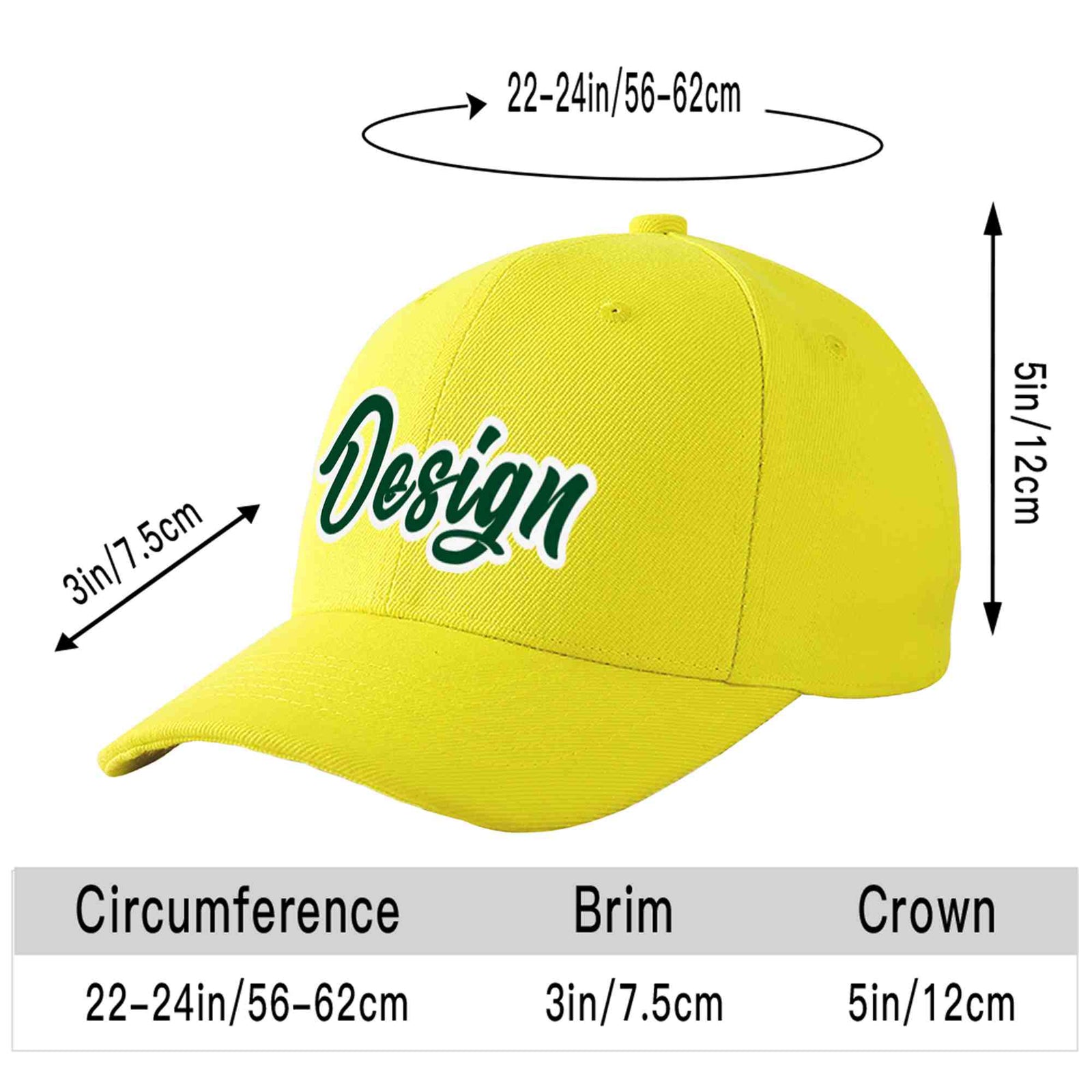 Custom Yellow Green-White Curved Eaves Sport Design Baseball Cap