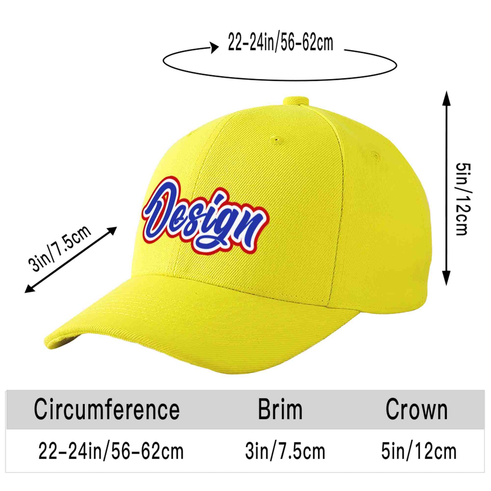 Custom Yellow Royal-White Curved Eaves Sport Design Baseball Cap