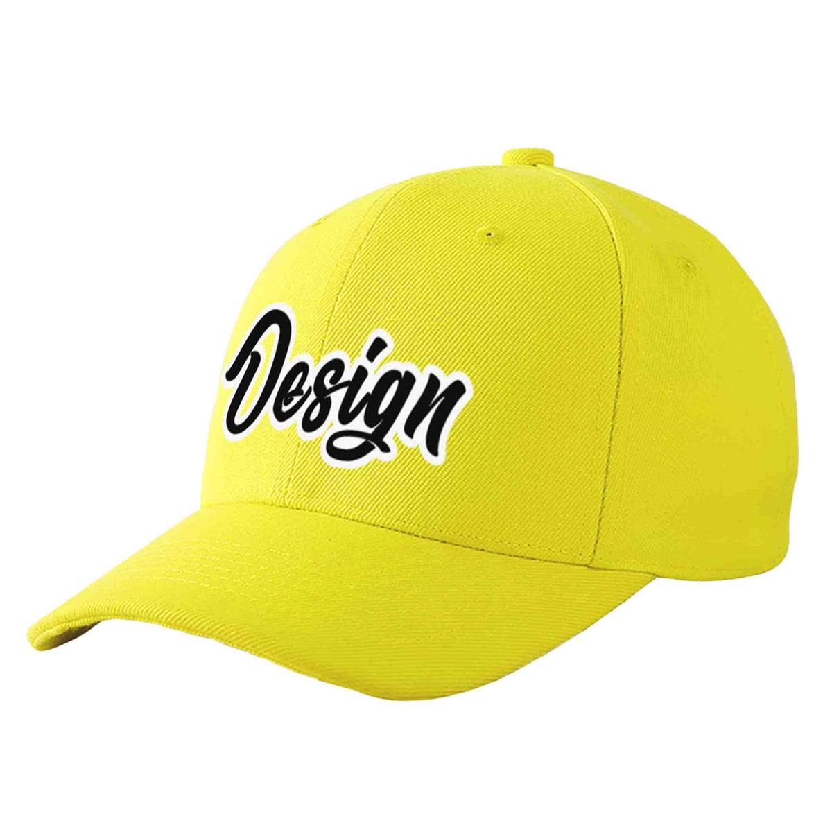 Custom Yellow Black-White Curved Eaves Sport Design Baseball Cap