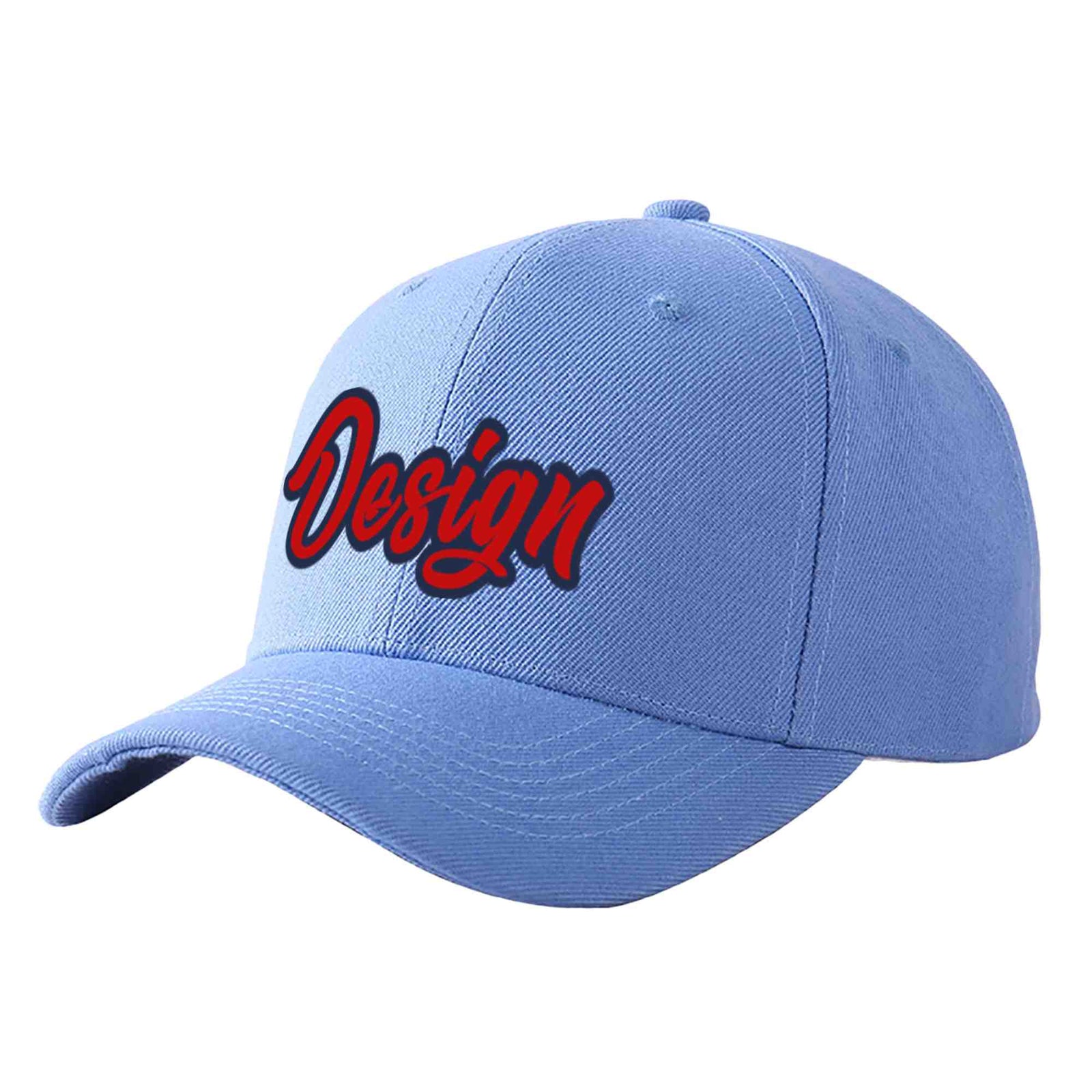 Custom Sky Blue Red-Navy Curved Eaves Sport Design Baseball Cap