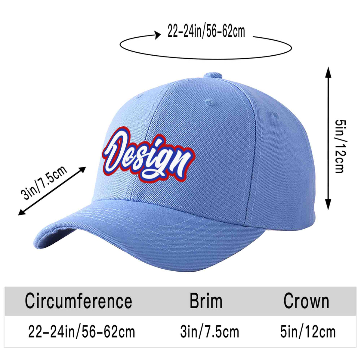Custom Sky Blue White-Royal Curved Eaves Sport Design Baseball Cap