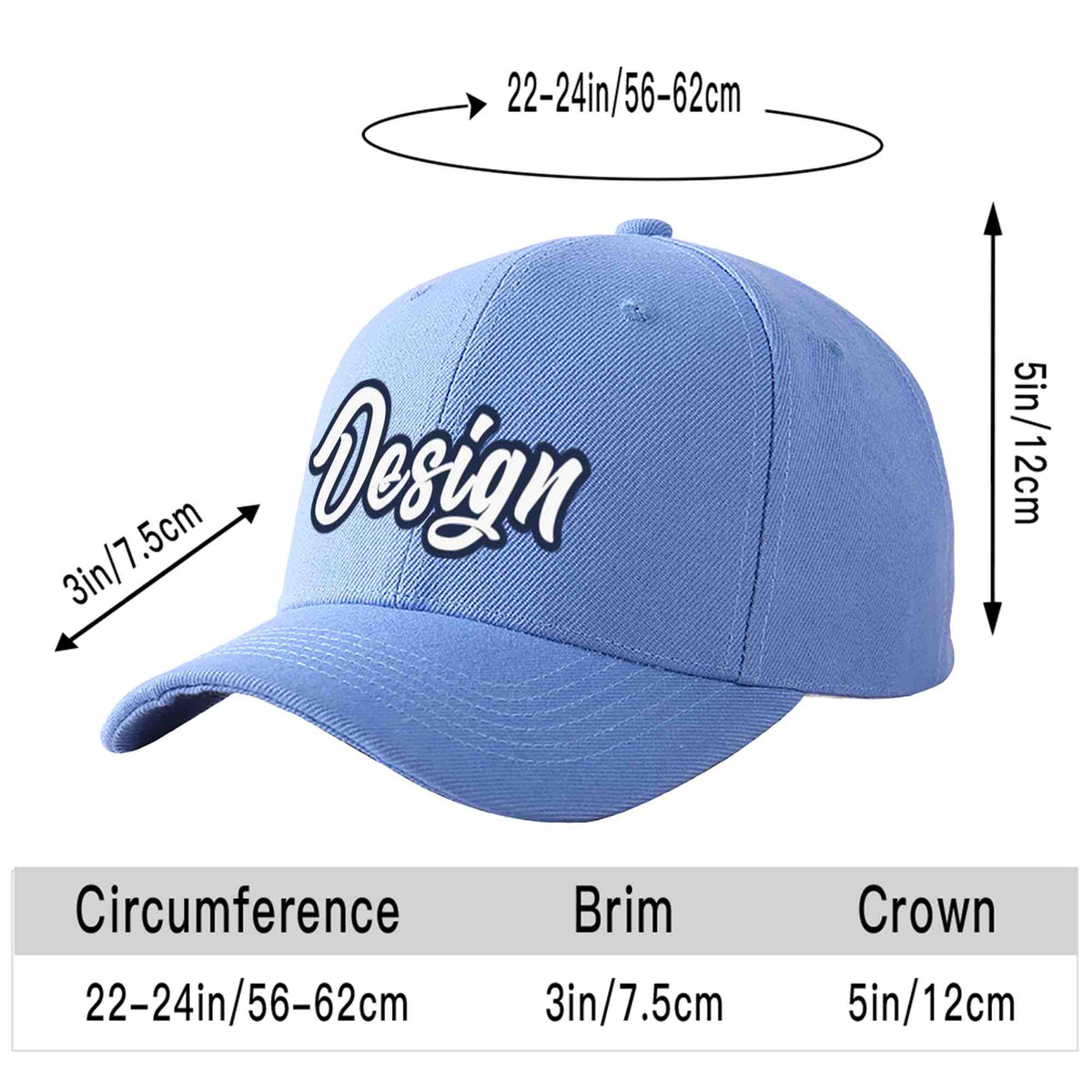 Custom Sky Blue White-Navy Curved Eaves Sport Design Baseball Cap