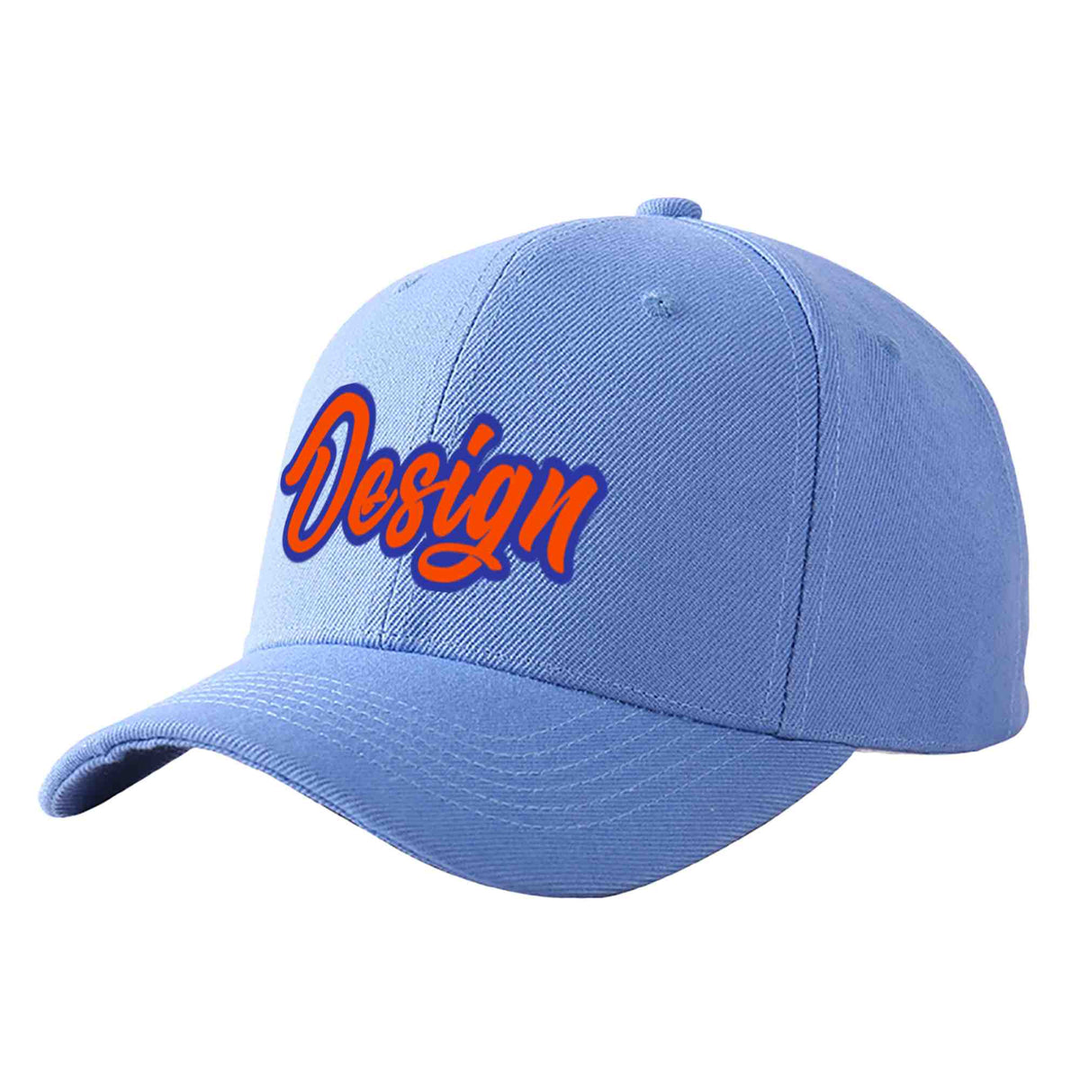Custom Sky Blue Orange-Royal Curved Eaves Sport Design Baseball Cap