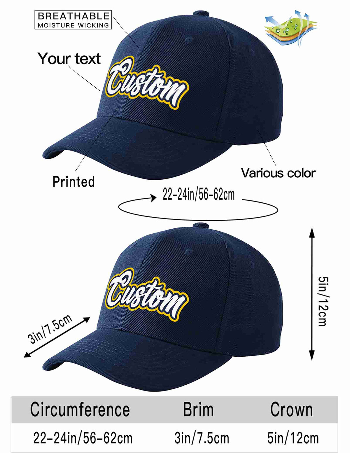 Custom Navy White-Navy Curved Eaves Sport Baseball Cap Design for Men/Women/Youth