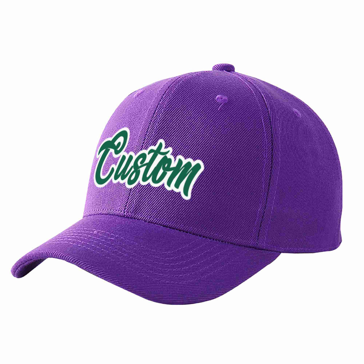 Custom Purple Kelly Green-White Curved Eaves Sport Baseball Cap Design for Men/Women/Youth