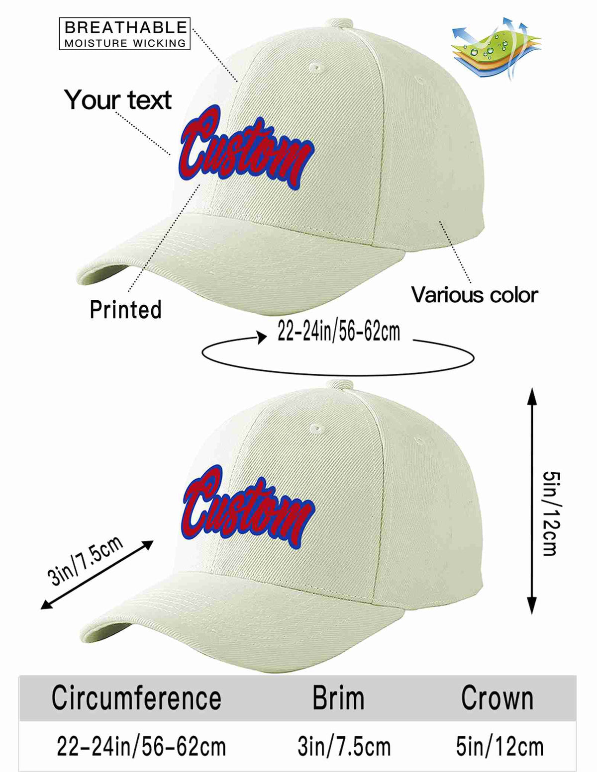 Custom Cream Red-Royal Curved Eaves Sport Baseball Cap Design for Men/Women/Youth