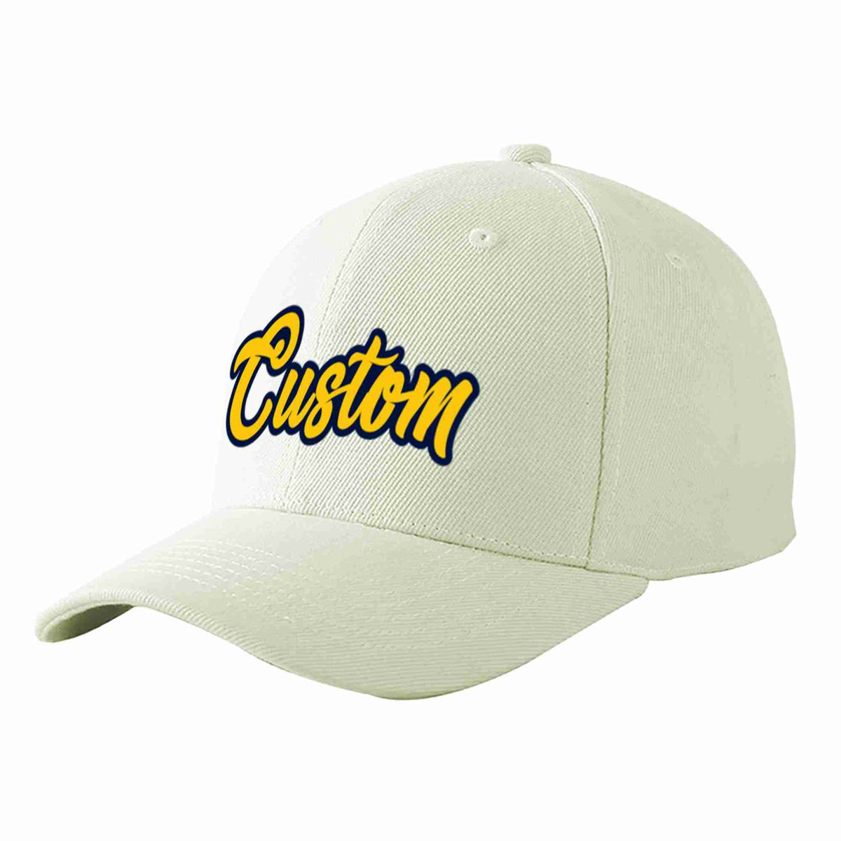 Custom Cream Gold-Navy Curved Eaves Sport Baseball Cap Design for Men/Women/Youth