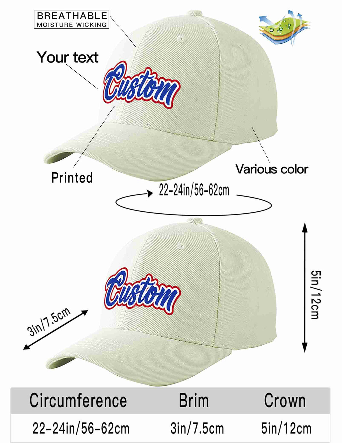 Custom Cream Royal-White Curved Eaves Sport Baseball Cap Design for Men/Women/Youth