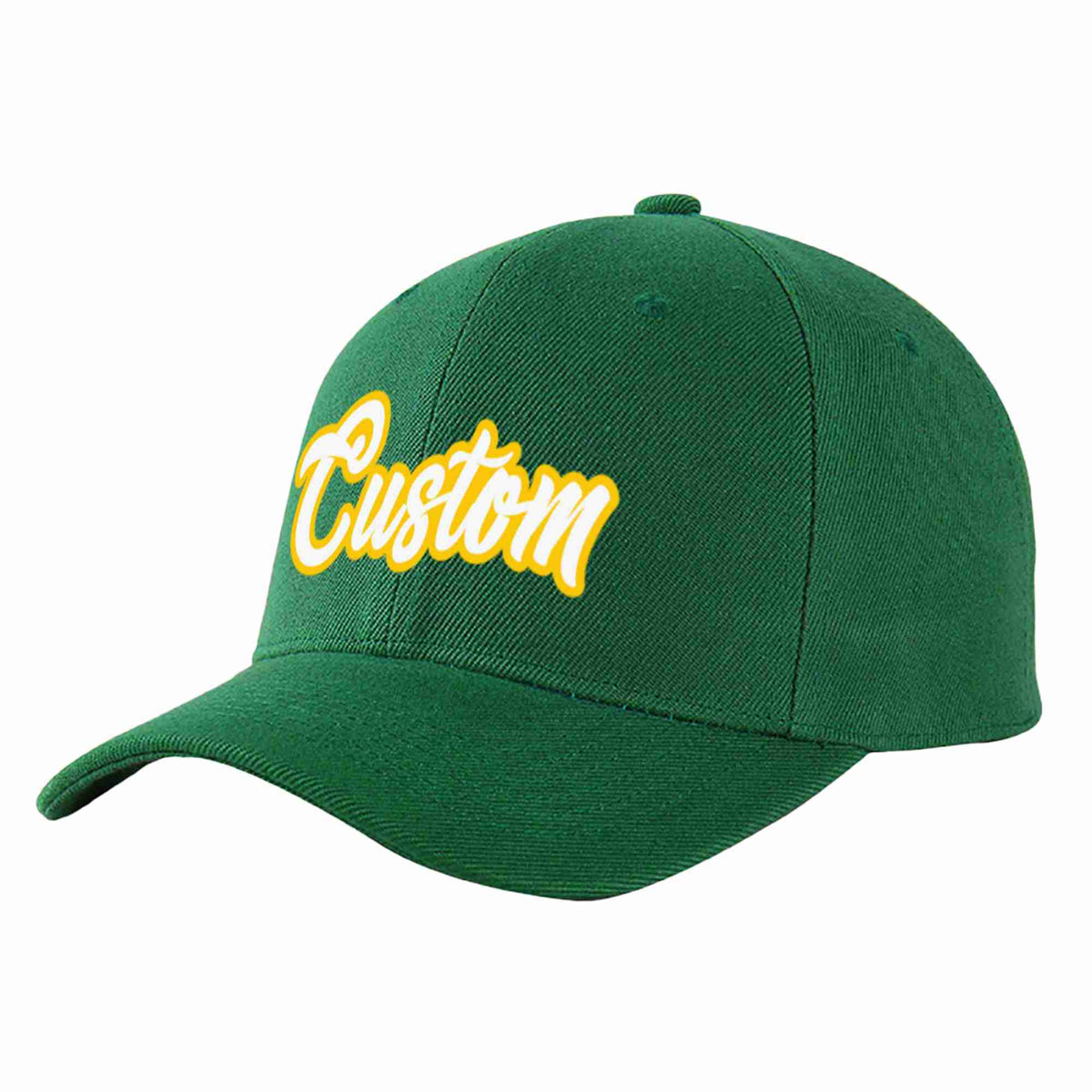 Custom Green White-Gold Curved Eaves Sport Baseball Cap Design for Men/Women/Youth