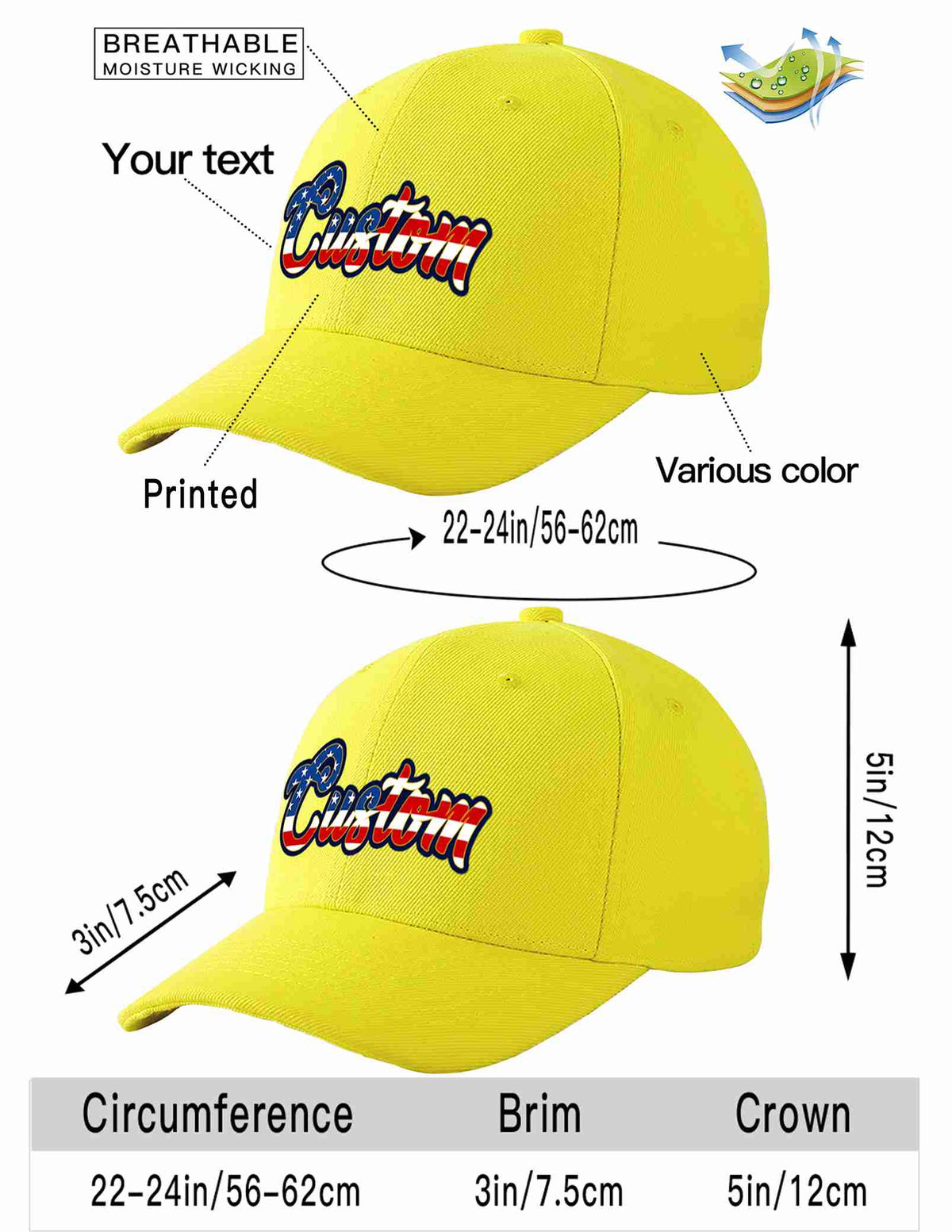 Custom Yellow Vintage USA Flag-Gold Curved Eaves Sport Baseball Cap Design for Men/Women/Youth