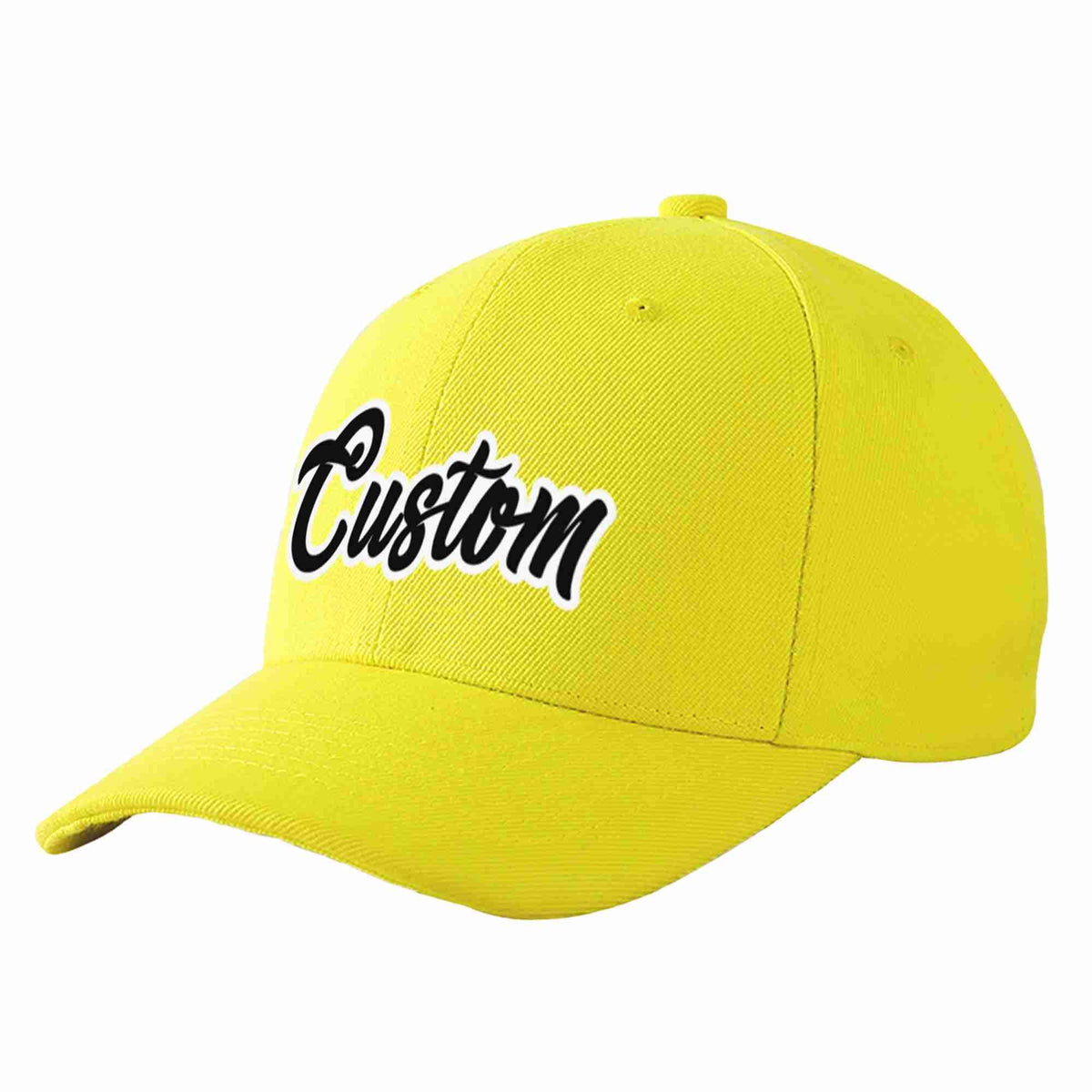 Custom Yellow Black-White Curved Eaves Sport Baseball Cap Design for Men/Women/Youth