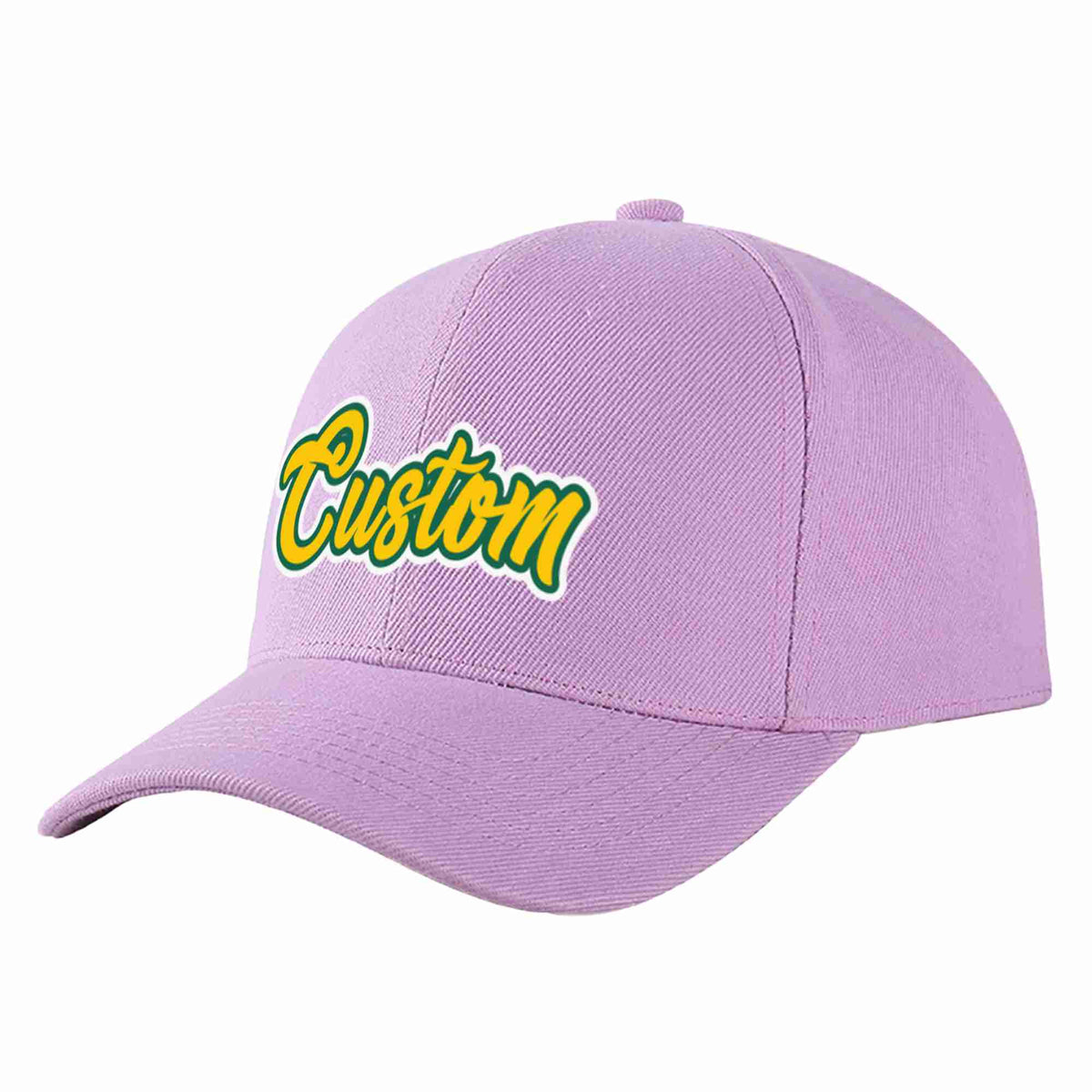 Custom Light Purple Gold-Kelly Green Curved Eaves Sport Baseball Cap Design for Men/Women/Youth