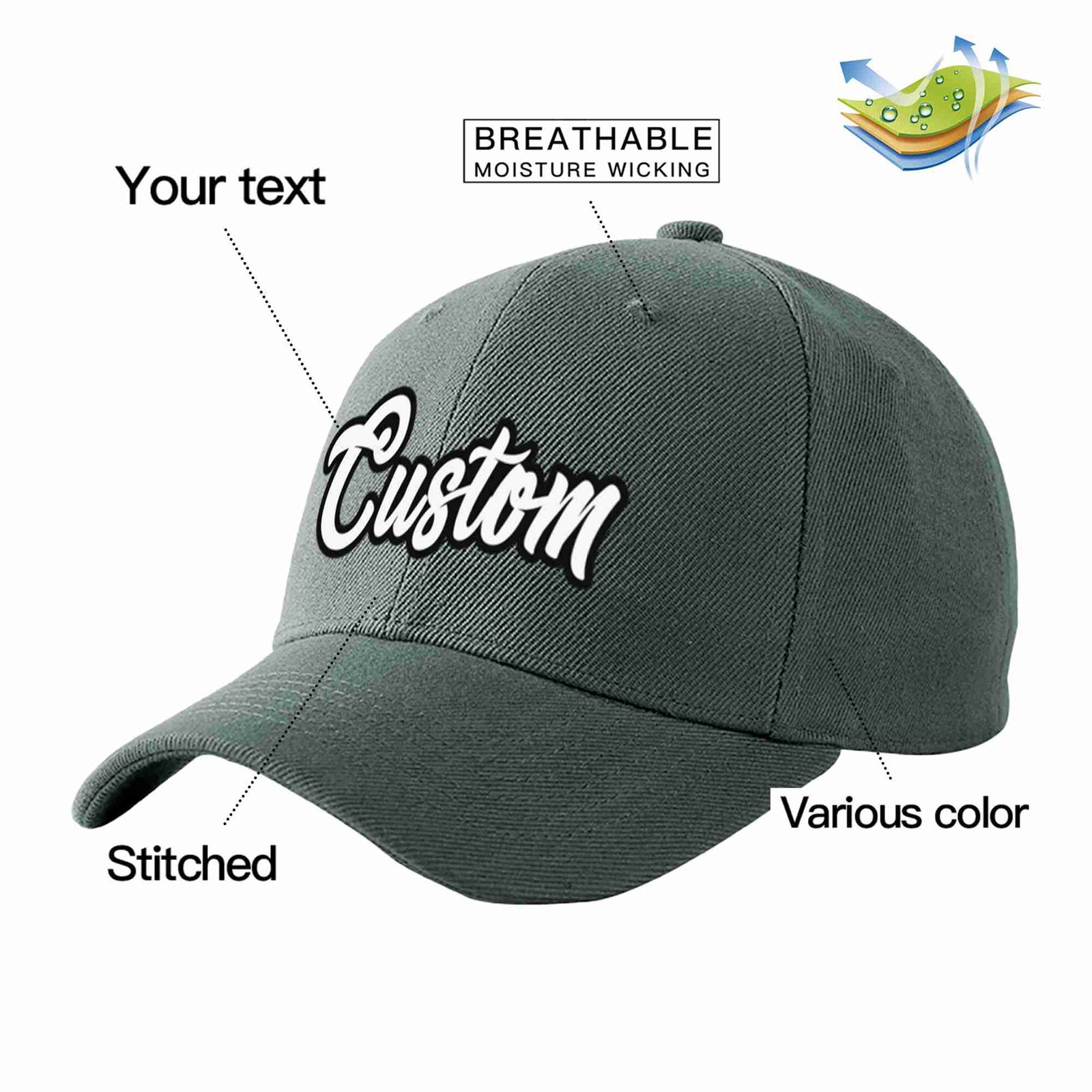 Custom Dark Gray White-Black Curved Eaves Sport Baseball Cap Design for Men/Women/Youth